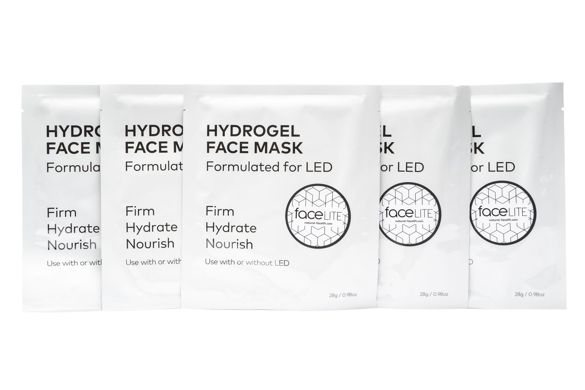 5 Packs of Hydrogel Face Mask Gel used with faceLITE LED Light Treatment.