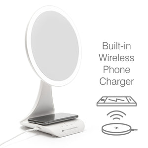 5x magnification LED makeup mirror with wireless charging station