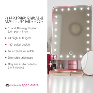 Rose Gold 24 LED Makeup Mirror with mini removable 10X Magnifying Mirror