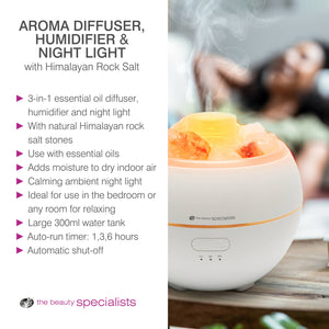 Aroma Diffuser, Humidifier & Night-Light with Himalayan Rock Salt