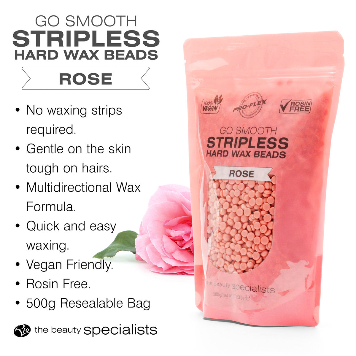 Rose Go Smooth Stripless Hard Wax Beads (100g)