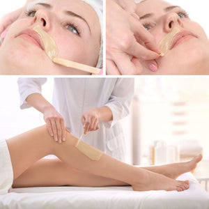 various images of lady having upperlip and legs waxed with honey wax