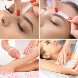 lady having eyebrows, legs and underarms waxed with waxing strips