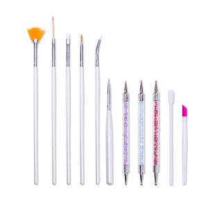 6 nails art brushes, 3 spotter tools, hoof stick and dual application stick 