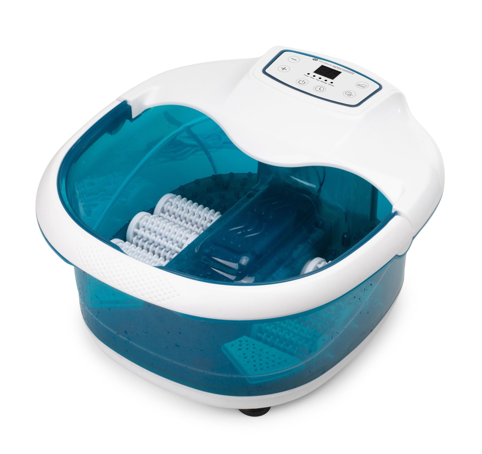 motorised roller foot spa bath without water inside with feet rollers visible 