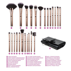 Lush rose gold make up brushes numbered and labelled with individual brush names