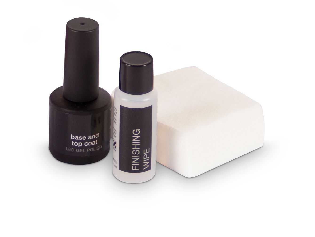 base and top coat, finishing wipe and lint free wipes
