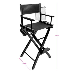 professional make up artists chair with arrows labelling the height 1180mm and width 470mm