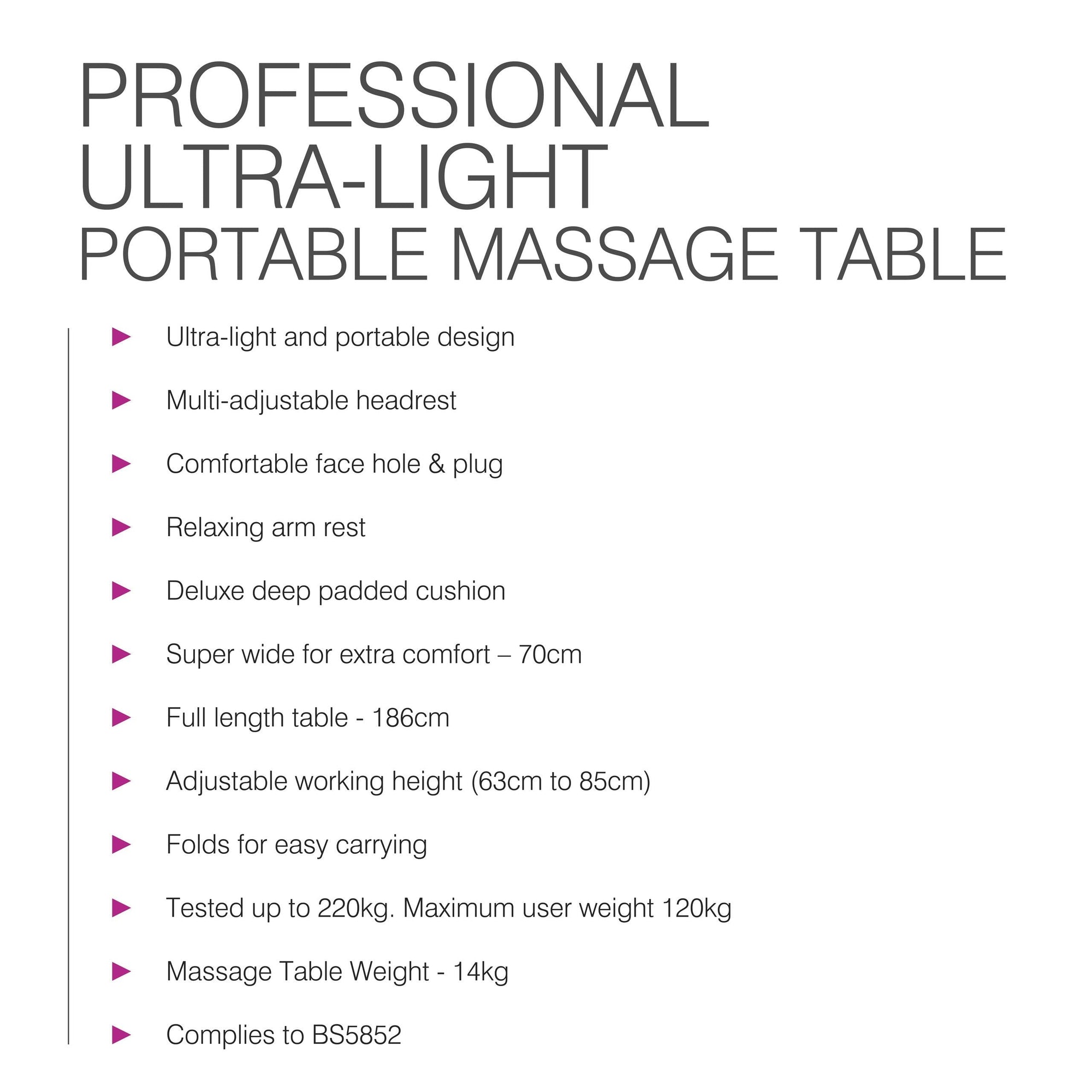 Professionele ultralichte draagbare massagetafel