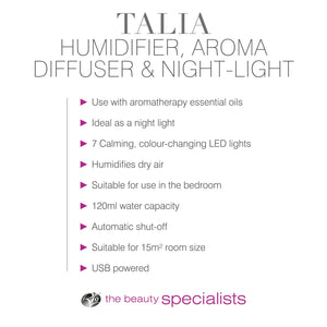 TALIA Aroma Diffuser, Humidifier & Night-Light