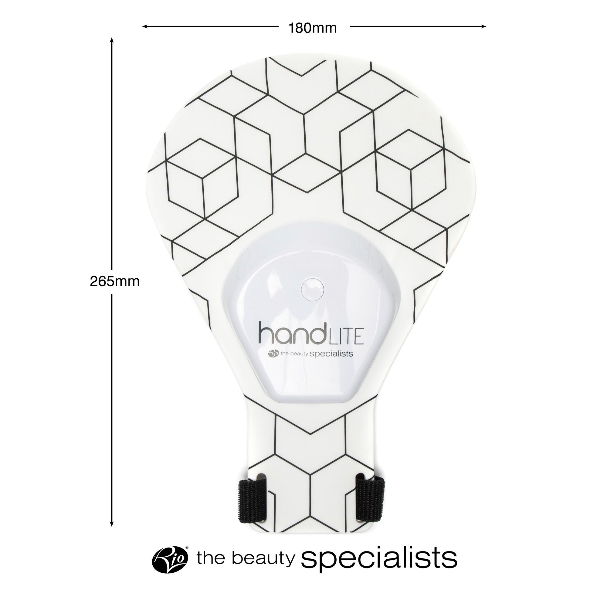 Dimensions of the handLITE LED light treatment glove - 180mm wide x 265mm high.