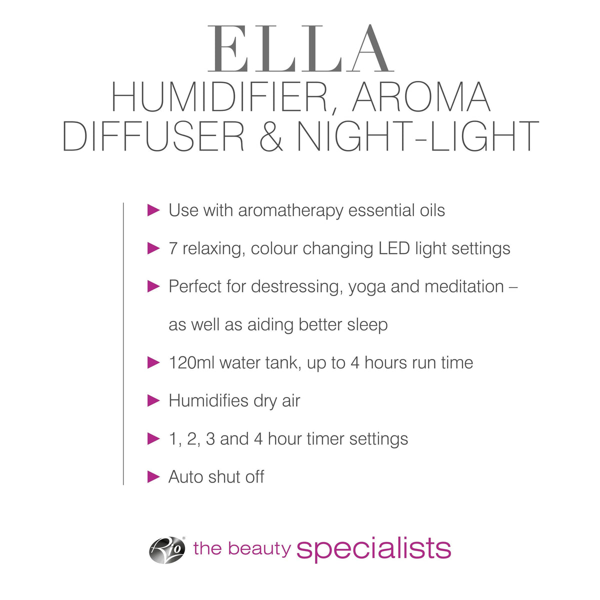 ELLA Aroma Diffuser, Humidifier and NightLight Rio the Beauty