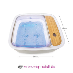 scandinavian jacuzzi foot spa with arrows labelling height 480mm and width 240mm