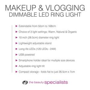 Foldable Makeup and Vlogging Dimmable LED Ring Light