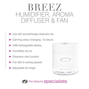 BREEZ Aroma Diffuser, Humidifier, Nightlight and Fan