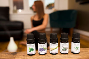 Rio aromatherapy 100% essential oil collection placed in lifestyle setting 