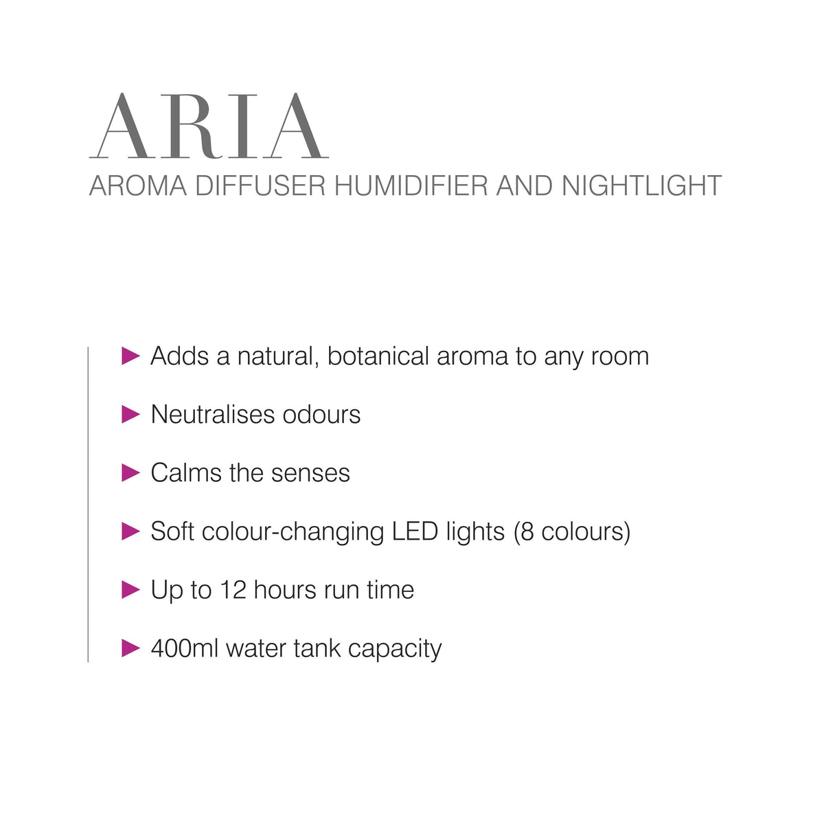 ARIA Aroma Diffuser Humidifier and Nightlight Rio the Beauty Specialists