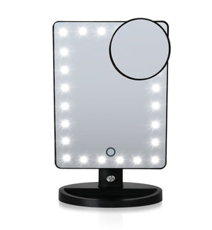 24 LED touch dimmable make up mirror with LED light illuminated and compact 10x magnification mirror attached 