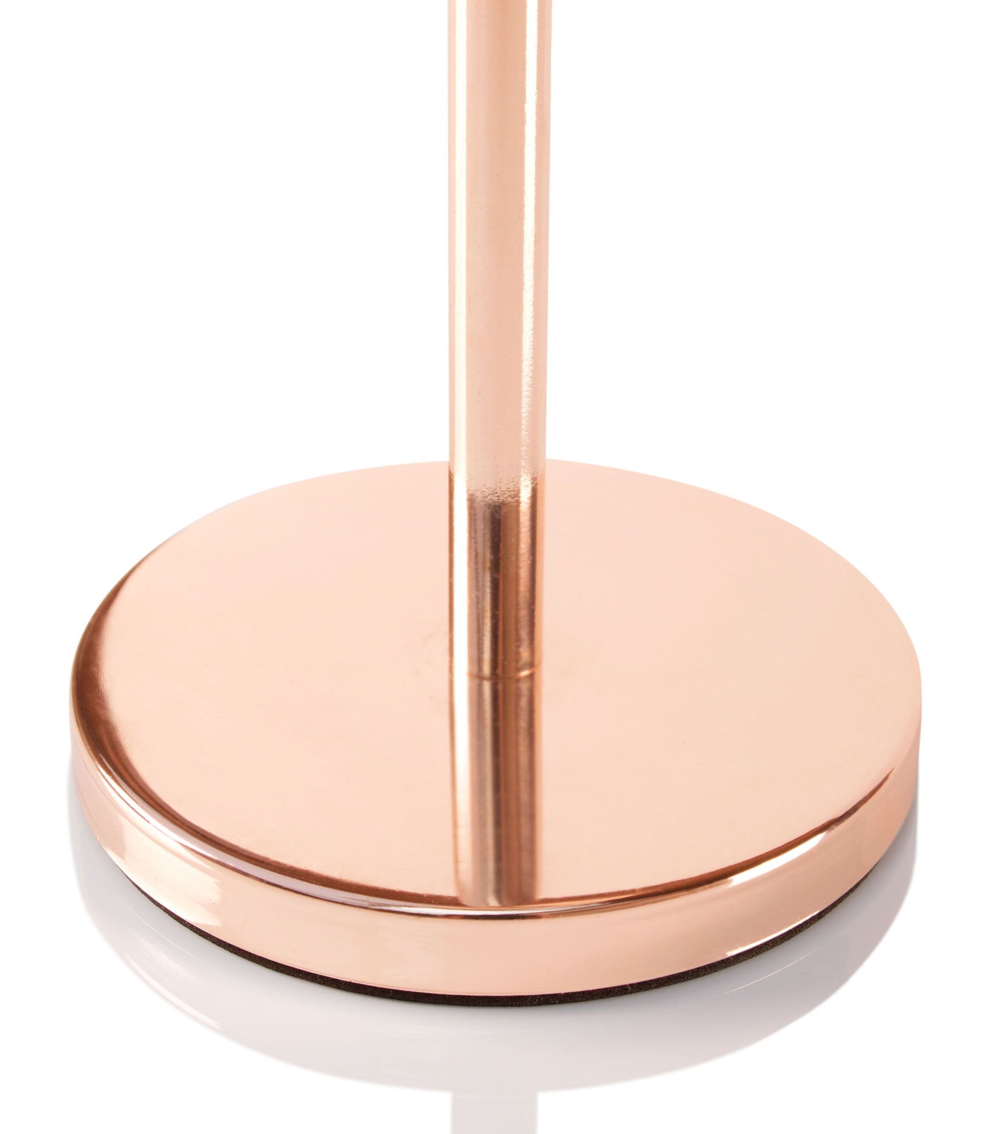 close up of round base of rose gold double sided cosmetic led mirror 