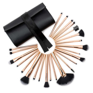 Lush rose gold 24 piece make up brush collection with classy protective travel case