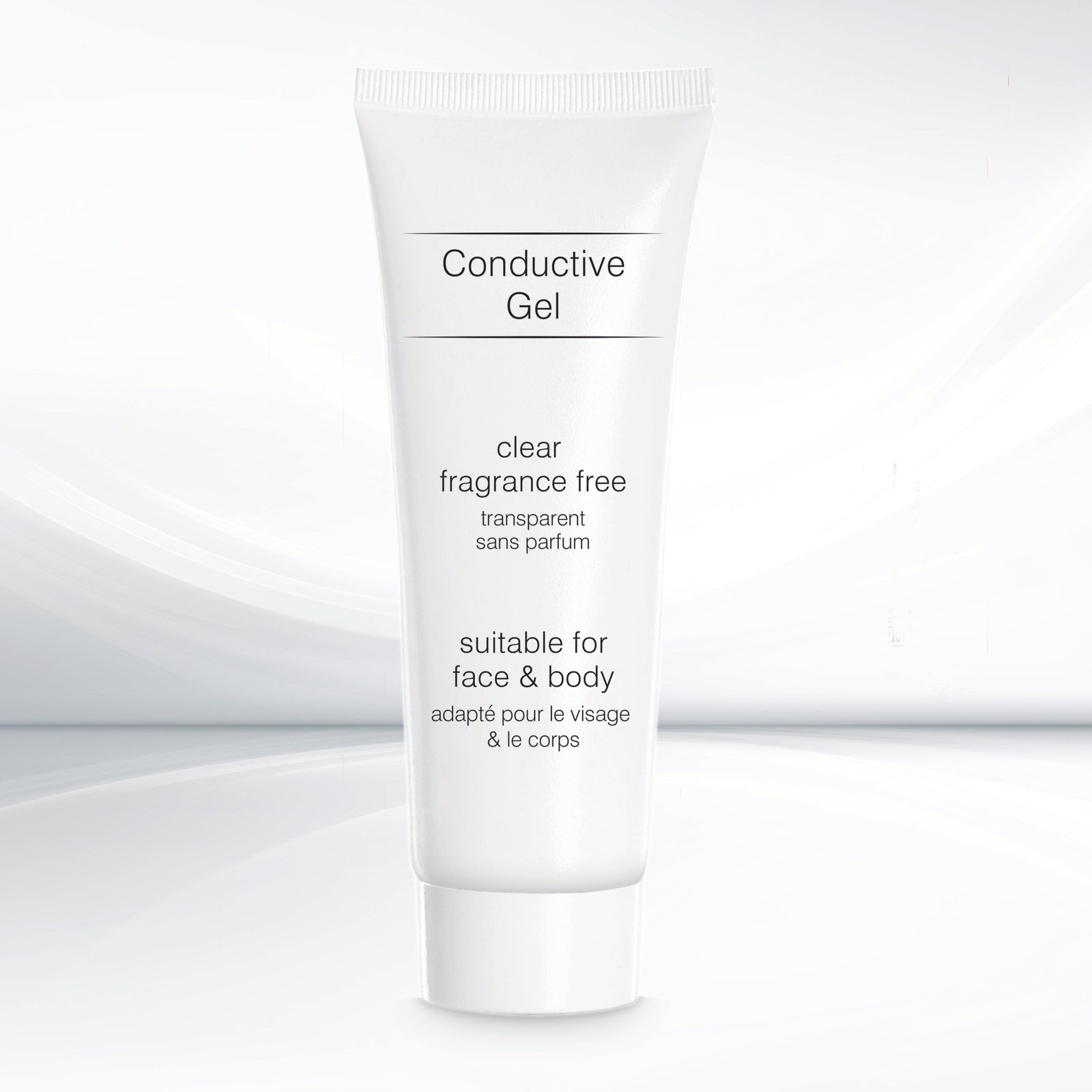 85ml tube of conductive gel suitable for face and body on a abstract background
