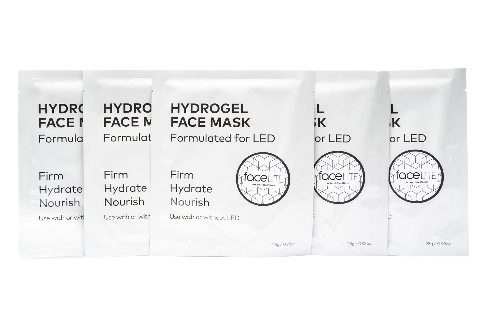 5 Packs of Hydrogel Face Mask Gel used with faceLITE LED Light Treatment.